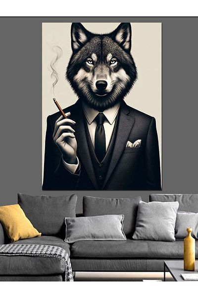 Tablomega Pânză decorativă Wolf fumat - Lemn MDF