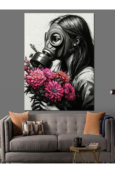 Tablomega Mask and Flower Decorative Canvas - Mdf Wooden Painting