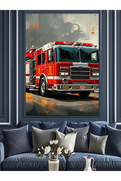 Tablomega Fire Truck Decorative Canvas - Mdf Wooden Painting