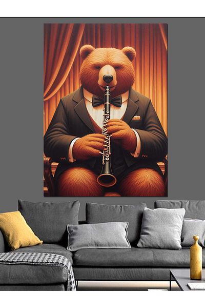Tablomega Clarinet Playing Bear Decorative Canvas - Mdf Wooden Painting