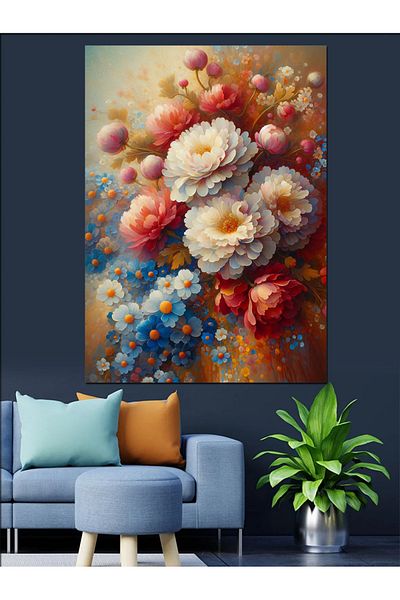 Tablomega Colorful Flowers Decorative Canvas - Mdf Wooden Painting