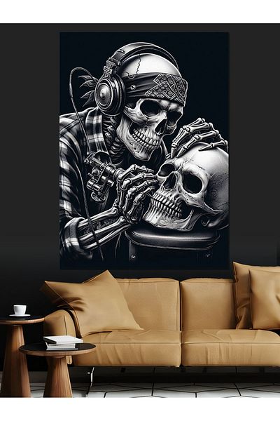Tablomega Skeleton and Guitar Decorative Canvas - Mdf Wooden Painting