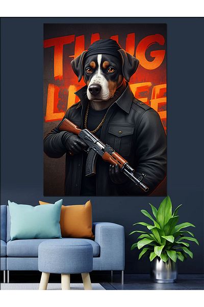 Tablomega Dog Mafia Decorative Canvas - Mdf Wooden Painting