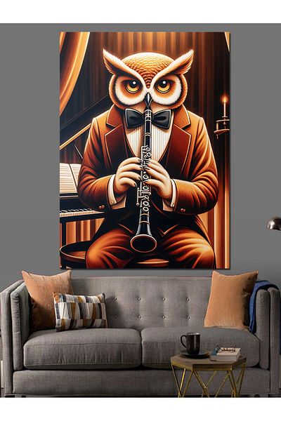 Tablomega Owl Playing Clarinet Decorative Canvas - Mdf Wooden Painting