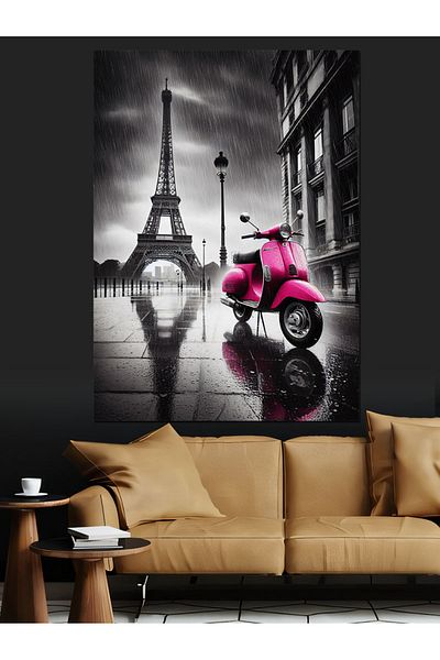 Tablomega Turnul Eiffel și Pânză Decorativă Motocicletă Roz - Lemn MDF