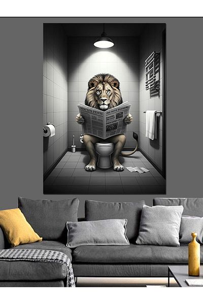Tablomega Lion on the Toilet Decorative Canvas - Mdf Wooden Table