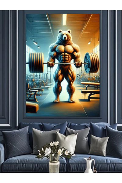 Tablomega Muscular Bear Decorative Canvas - Mdf Wooden Painting