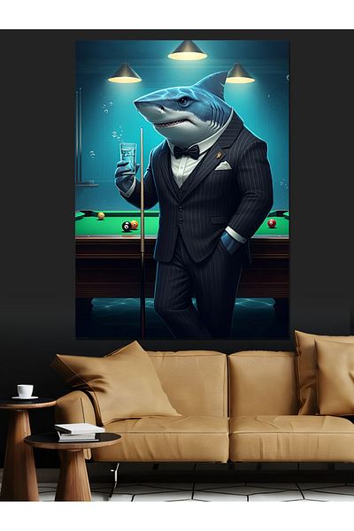 Tablomega Gentleman Shark Decorative Canvas - Mdf Wooden Painting