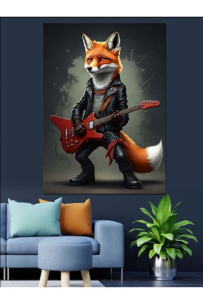 Tablomega Fox Playing Guitar Decorative Canvas - Mdf Wooden Painting