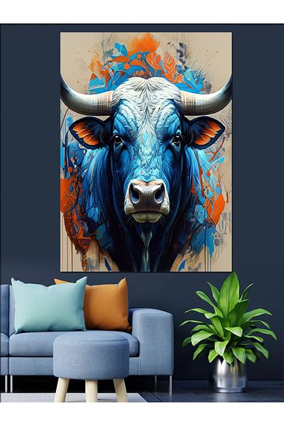 Tablomega Pânză decorativă Blue Bull Portrait - Lemn MDF
