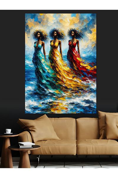 Tablomega Colorful Women Silhouettes Decorative Canvas - Mdf Wooden Painting