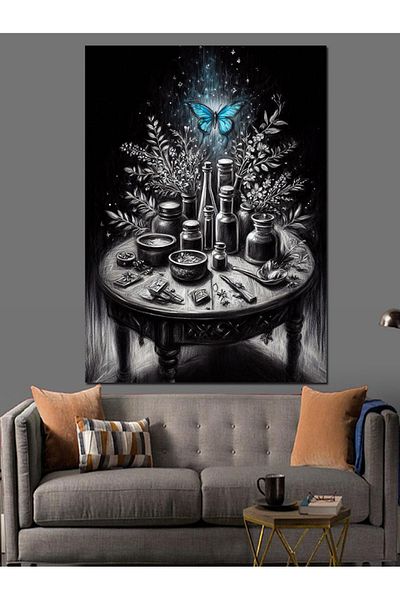 Tablomega Pânză Decorativă Noapte Alb-Negru - Lemn MDF