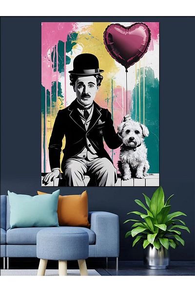 Tablomega Charlie Chaplin and Dog Decorative Canvas - Mdf Wooden Painting