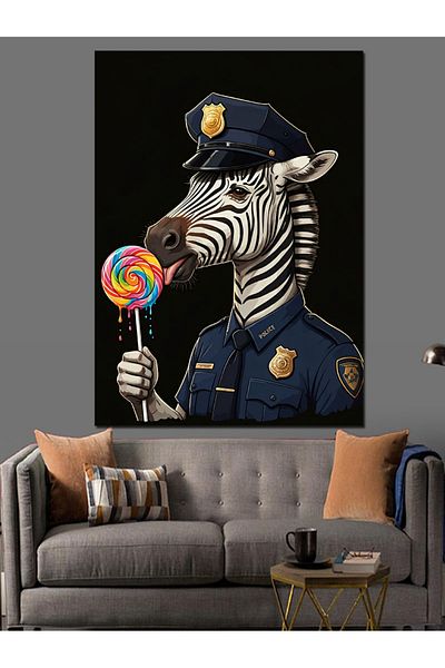 Tablomega Zebra Decorative Canvas with Lollipop - Mdf Wooden Table