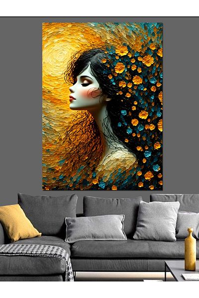 Tablomega Floral Woman Portrait Decorative Canvas - Mdf Wooden Painting