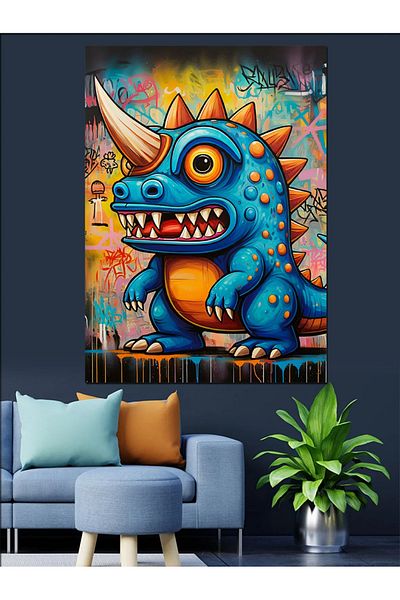 Tablomega Blue Monster Decorative Canvas - Mdf Wooden Painting