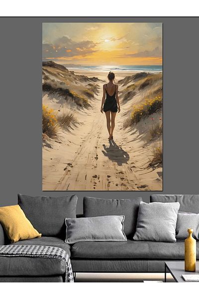 Tablomega Woman on the Sandy Road Decorative Canvas - Mdf Wooden Painting