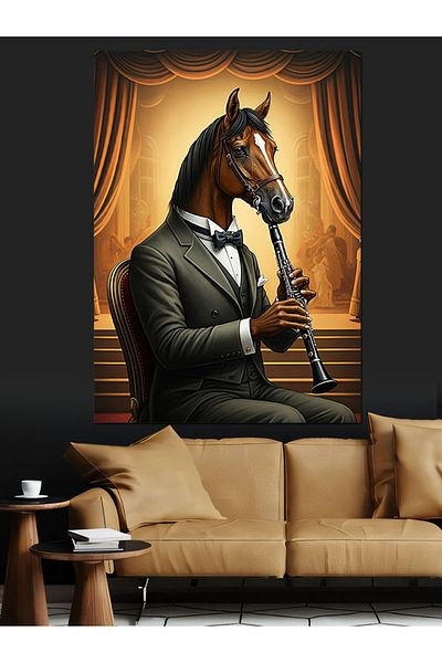 Tablomega Clarinet Playing Horse Decorative Canvas - Mdf Wooden Painting