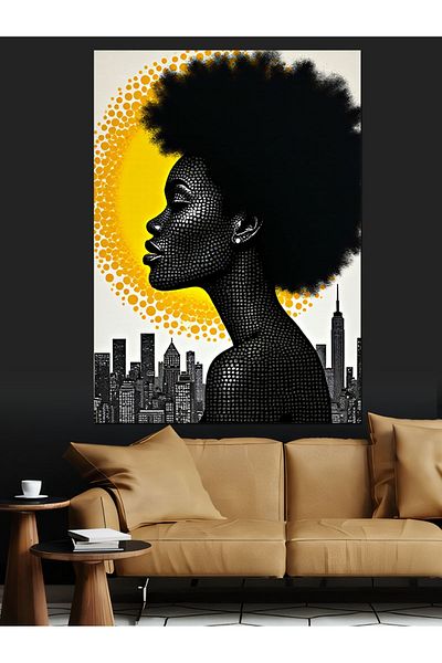 Tablomega Pânză decorativă pentru femei afro galbene - Lemn MDF