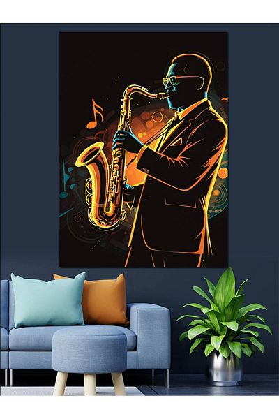 Tablomega Man Playing Saxophone Decorative Canvas - Mdf Wooden Painting