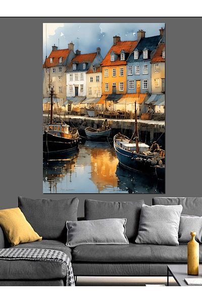Tablomega Town Decorative Canvas on the Canal Landscape - Mdf Wooden Painting