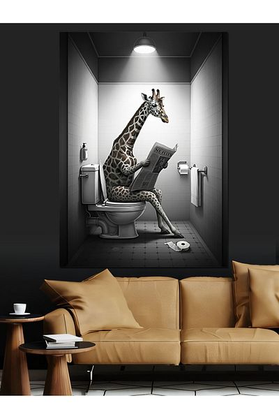 Tablomega Pânză Decorativă Girafă Pe Toaletă - Lemn MDF