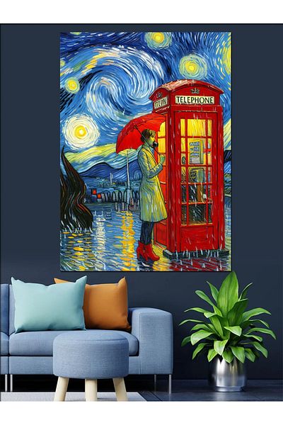 Tablomega Red Telephone Booth Decorative Canvas - Mdf Wooden Painting