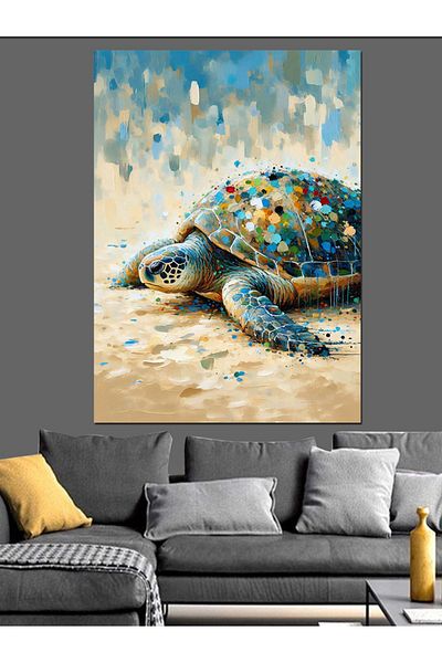 Tablomega Colorful Patterned Turtle Decorative Canvas - Mdf Wooden Painting