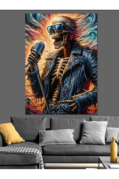 Tablomega Skeleton Decorative Canvas with Microphone - Mdf Wooden Painting