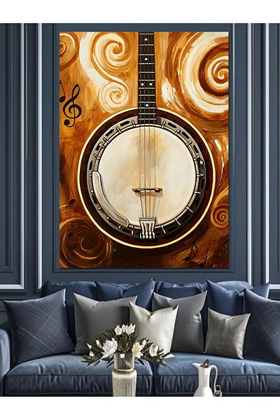 Tablomega Banjo și Partituri Canvas Decorativ - Lemn MDF