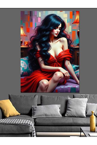 Tablomega Woman in Red Dress Decorative Canvas - Mdf Wooden Painting