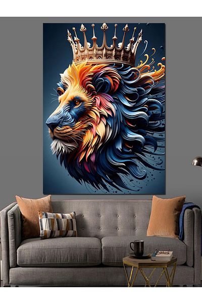 Tablomega Crowned Lion Decorative Canvas - Mdf Wooden Table