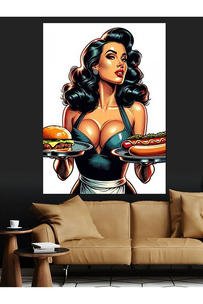 Tablomega Femeie care ține hamburger Pânză decorativă - Lemn MDF