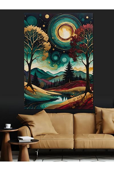 Tablomega Pânză decorativă peisaj colorat - pictură din lemn MDF
