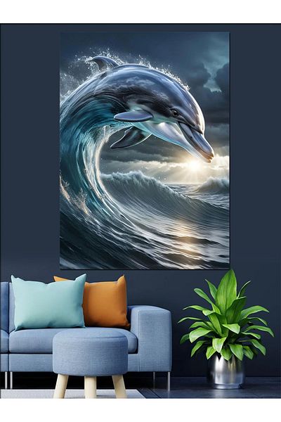 Tablomega Pânză decorativă Dolphin on the Wave - Lemn MDF