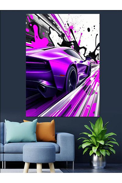 Tablomega Pânză decorativă pentru mașină sport violet - pictură din lemn MDF