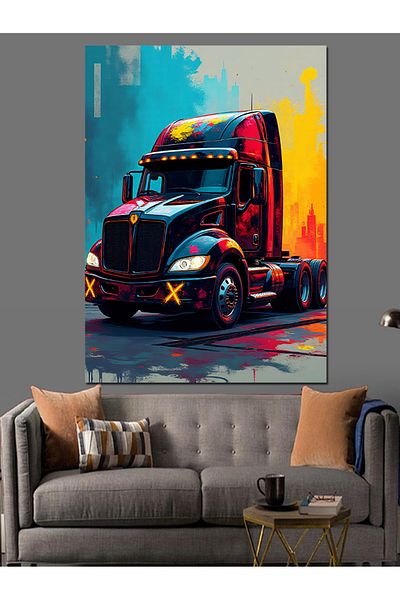 Tablomega Colorful Truck Drawing Decorative Canvas - Mdf Wooden Painting