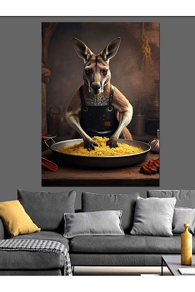 Tablomega Kangaroo Making Raw Meatballs Decorative Canvas - Mdf Wooden Painting
