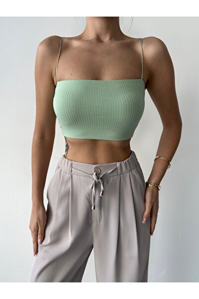 Somut istanbul Дамски зелен корд топ с връзки на врата