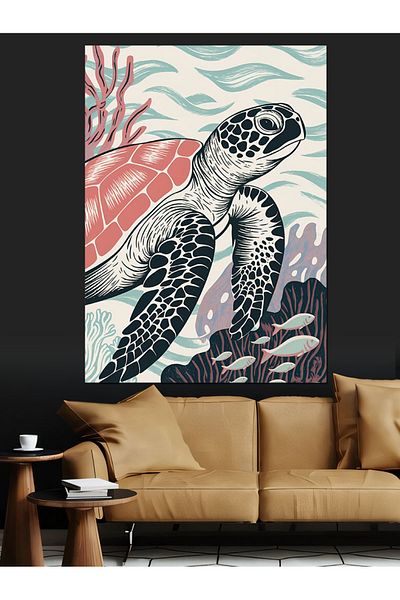 Tablomega Sea Turtle Decorative Canvas - Mdf Wooden Painting
