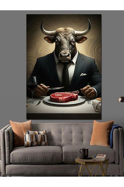 Tablomega Meat Eating Bull Decorative Canvas - Mdf Wooden Painting
