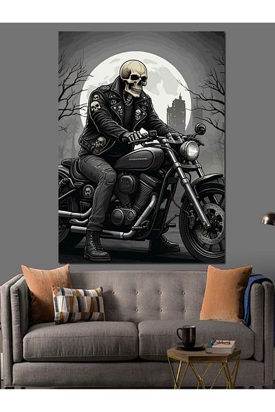 Tablomega Skeleton Biker Decorative Canvas - Mdf Wooden Painting