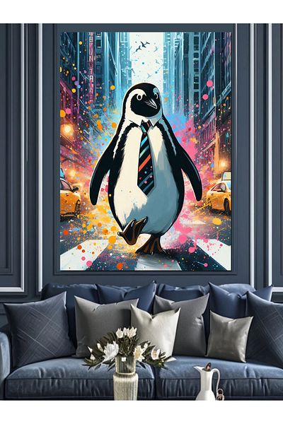 Tablomega Tie Penguin Decorative Canvas - Mdf Wooden Painting