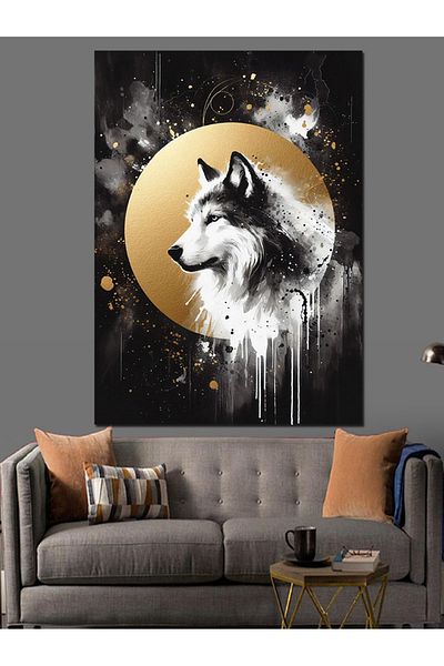 Tablomega Luna Lup Pânză Decorativă - Lemn MDF Pictură