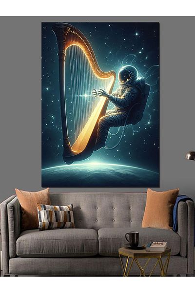 Tablomega Woman Playing the Harp Decorative Canvas - Mdf Wooden Painting