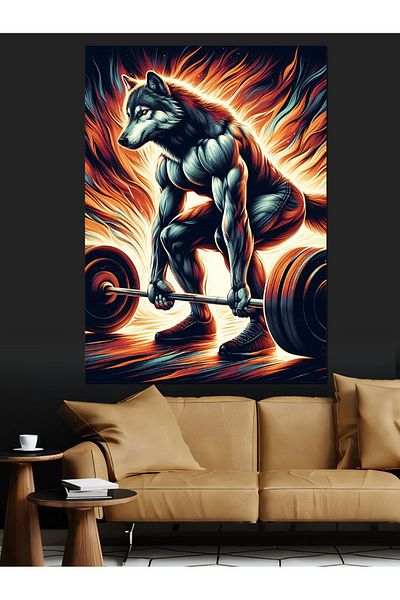 Tablomega Weight Lifting Wolf Decorative Canvas - Mdf Wooden Painting