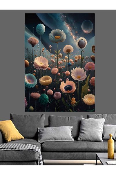 Tablomega Colorful Flowers Decorative Canvas - Mdf Wooden Painting