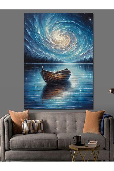 Tablomega Milky Way and Boat Decorative Canvas - Mdf Wooden Painting