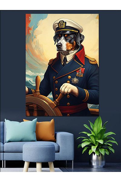 Tablomega Admiral Dog Decorative Canvas - Mdf Wooden Painting