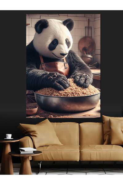 Tablomega Panda and Bulgur Decorative Canvas - Mdf Wooden Painting